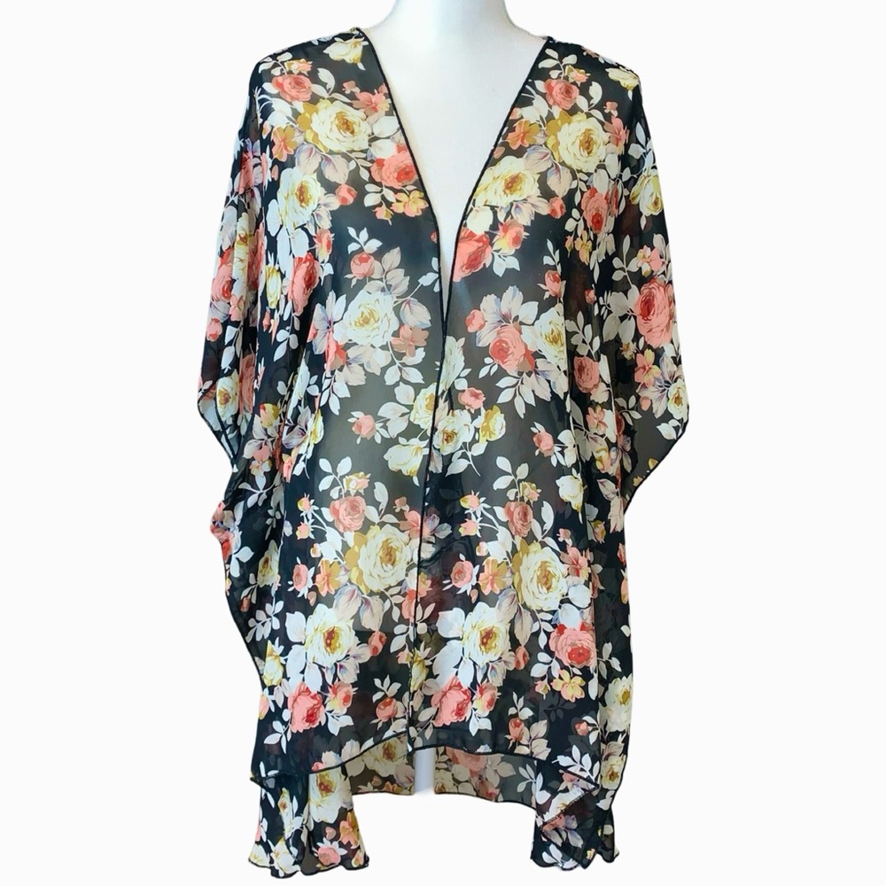 Floral Sheer High Low Kimono Boho Romantic Flowy Lightweight Festival Feminine